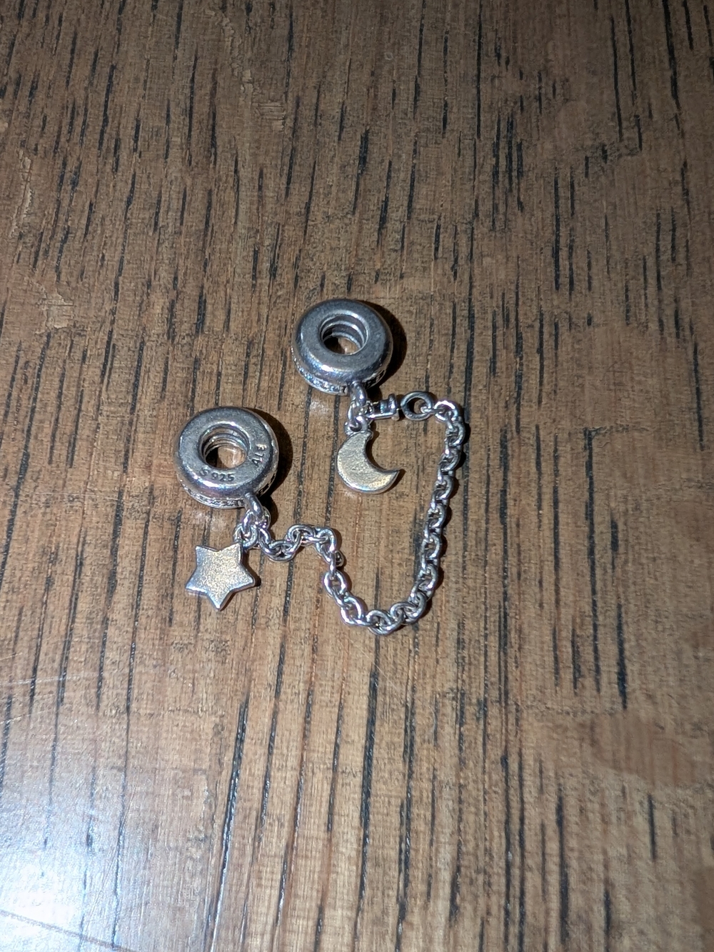 Pandora Silver Star and Moon Safety Chain Charm